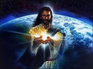 Jesus offering light in His hands.